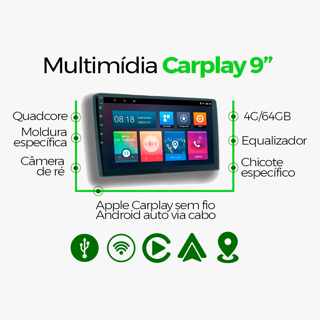 Multimidia Volkswagen Golf V2 Carplay 9"