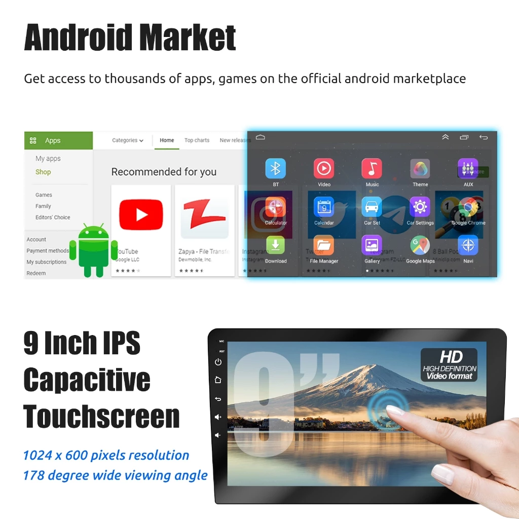 ESSGOO 9 polegadas Android Carplay 2 Din MP5 Carro Player GPS/ Bluetooth/FM/rádio do carro