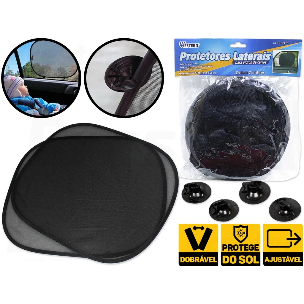 Kit 2 Protetor Solar P/ Carro Vidro C/ Ventosa Proteção Uv Western PC-205
