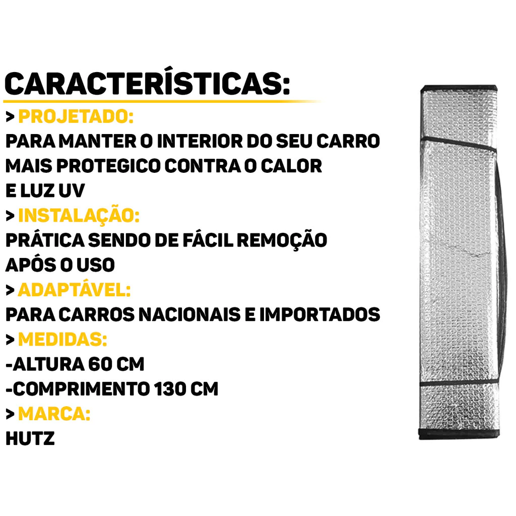 Protetor Solar Para Carros Para-Brisa Quebra Sol Painel Automotivo Janelas Proteção Térmica 60 x 130