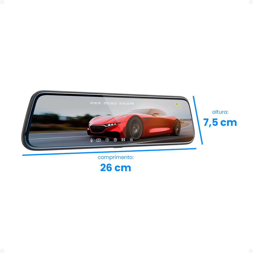 Retrovisor com Câmera de Ré e Gravação + Brinde