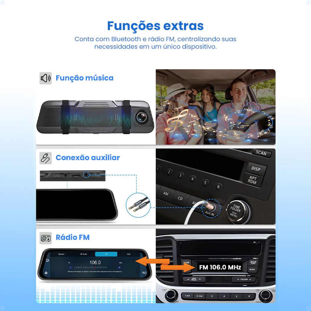Retrovisor com Câmera de Ré e Gravação + Brinde