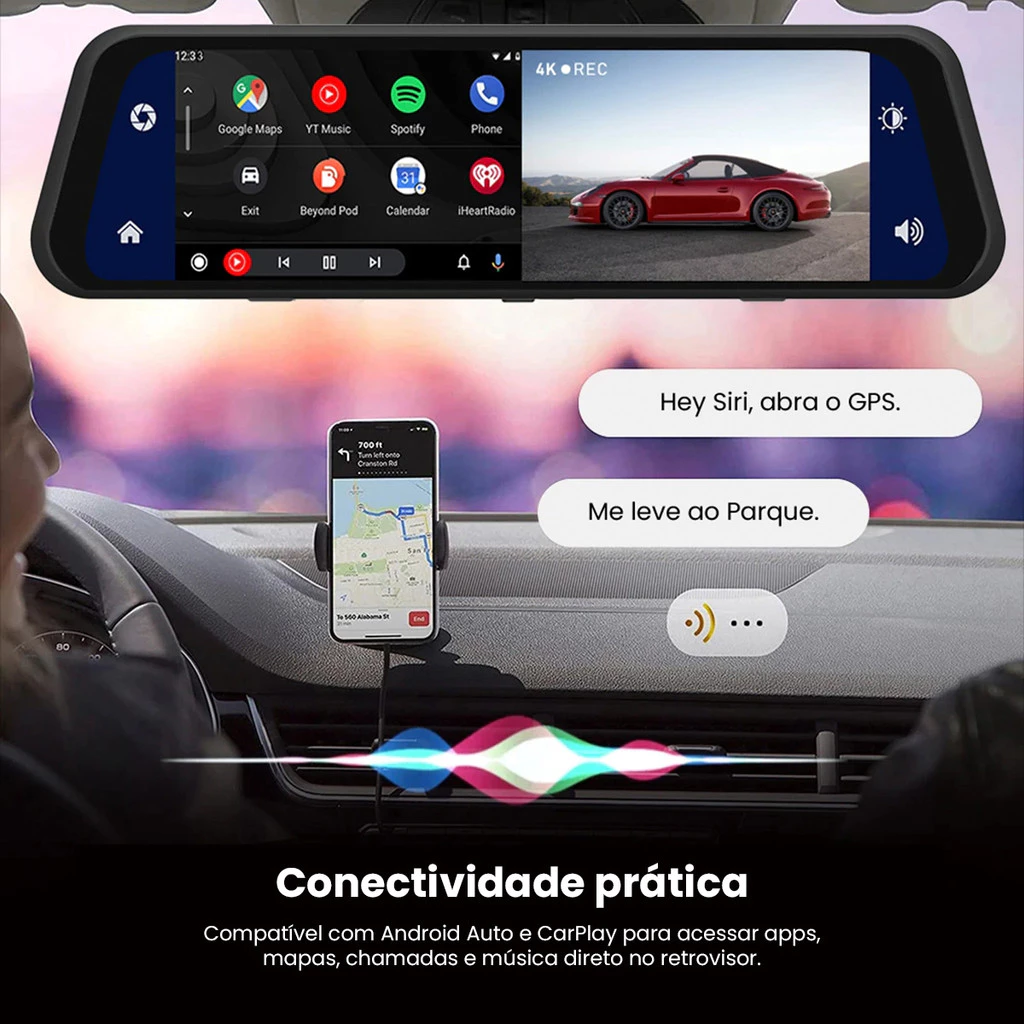 Retrovisor com Câmera de Ré e Gravação + Brinde