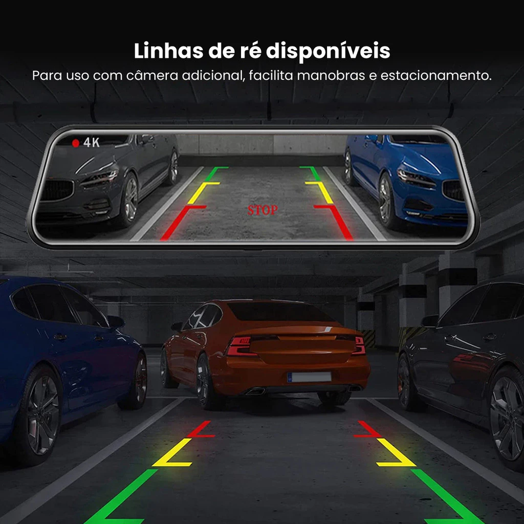 Retrovisor com Câmera de Ré e Gravação + Brinde