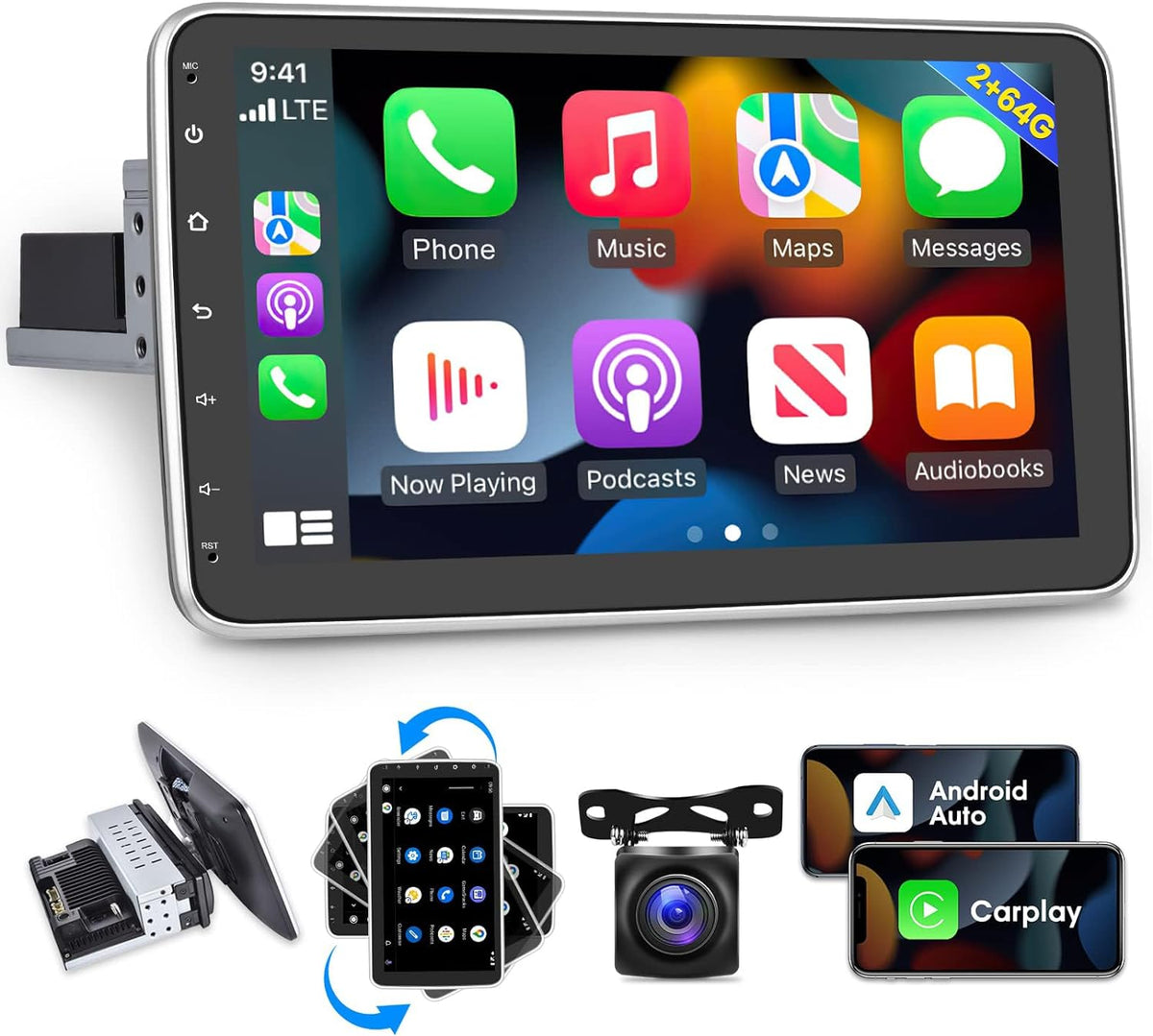 Oferta Mês de Agosto | Central Multimídia Universal | Tela Rotativa e Flutuante Carplay Android Wifi (PARA QUALQUER CARRO)