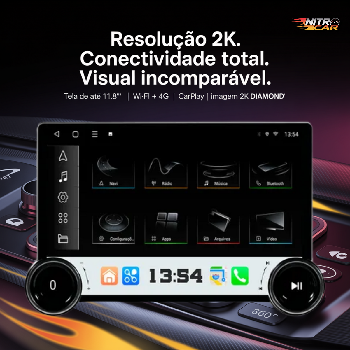 Oferta de Pais: CENTRAL MULTIMIDIA UNIVERSAL WIFI ANDROID 12 TELA DIAMOND TOUCH (PARA QUALQUER CARRO) + Câmera de ré