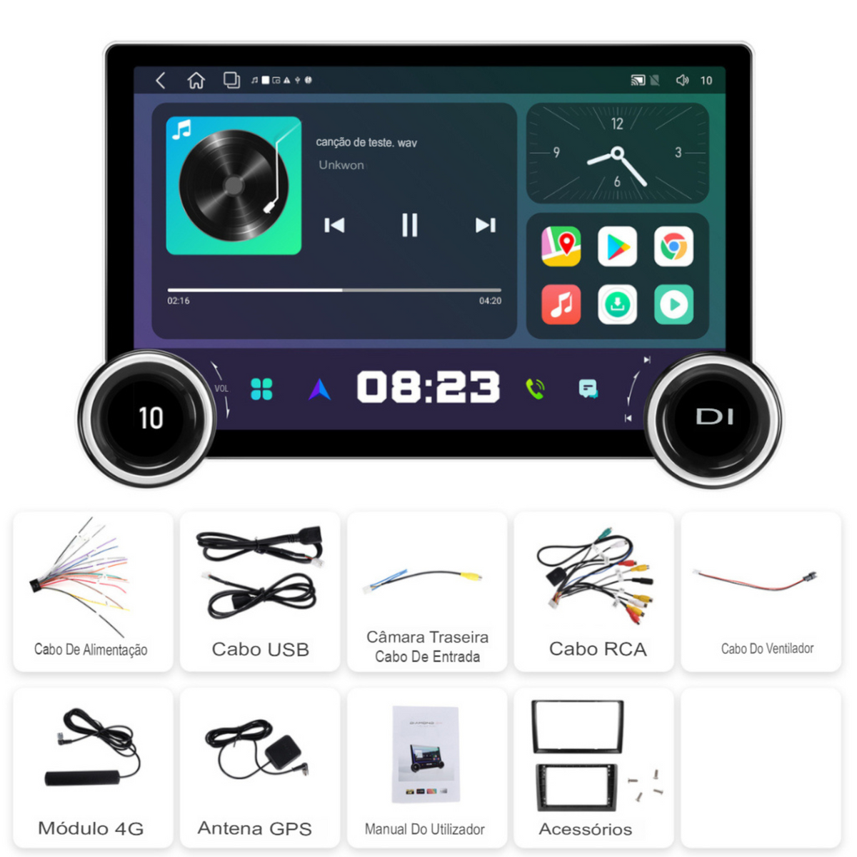 Oferta de Pais: CENTRAL MULTIMIDIA UNIVERSAL WIFI ANDROID 12 TELA DIAMOND TOUCH (PARA QUALQUER CARRO) + Câmera de ré