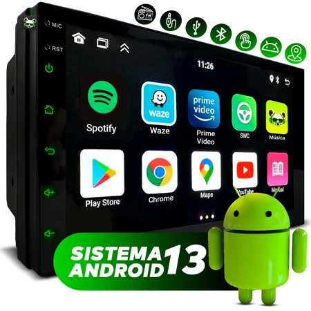 Central Multimidia Android 13 2GB 7 Polegadas 2 Din Espelhamento USB Bluetooth GPS Integrado