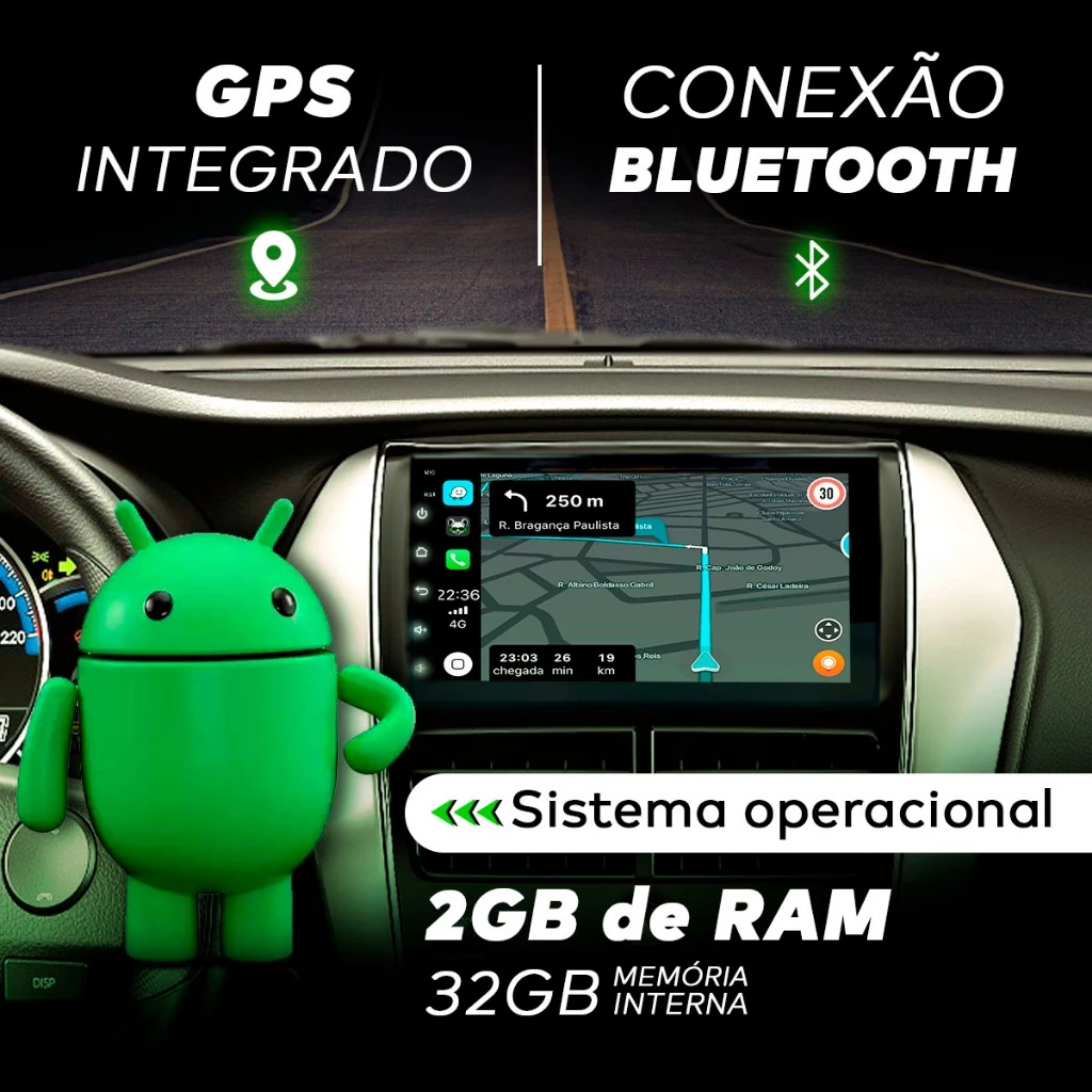 Central Multimidia Android 13 2GB 7 Polegadas 2 Din Espelhamento USB Bluetooth GPS Integrado