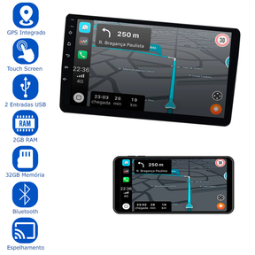 Multimidia H-tech Ht-9823ca 1 Din 9 Polegadas Android 12 Carplay Android Auto 2Gb Ram 32GB Memória