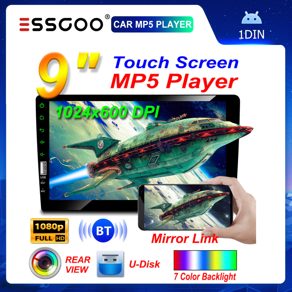 ESSGOO 9 Polegadas 1 DIN Carro MP5 Rádio Estéreo Do Bluetooth Player Espelho link Receptor FM Reprodutor Multimídia