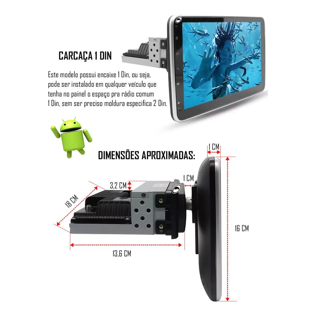 Oferta Mês de Agosto | Central Multimídia Universal | Tela Rotativa e Flutuante Carplay Android Wifi (PARA QUALQUER CARRO)