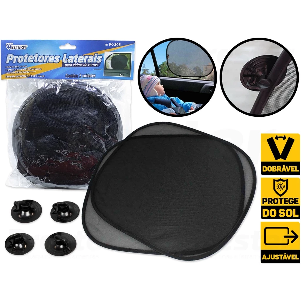Kit 2 Protetor Solar P/ Carro Vidro C/ Ventosa Proteção Uv Western PC-205