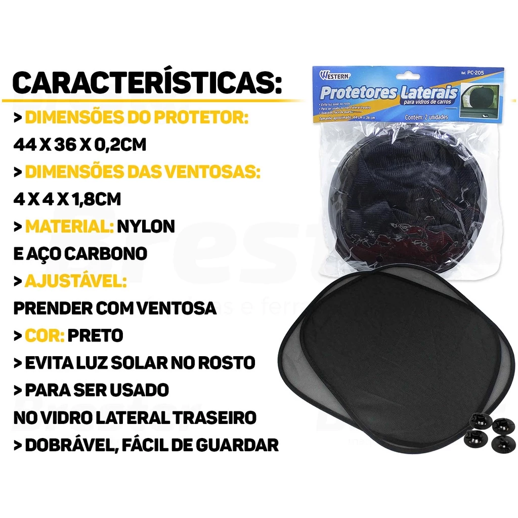 Kit 2 Protetor Solar P/ Carro Vidro C/ Ventosa Proteção Uv Western PC-205