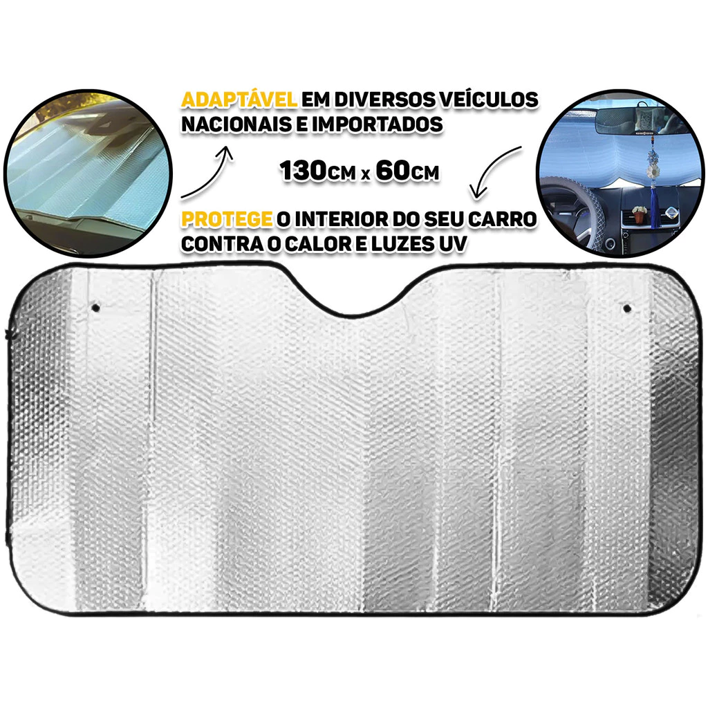 Protetor Solar Para Carros Para-Brisa Quebra Sol Painel Automotivo Janelas Proteção Térmica 60 x 130